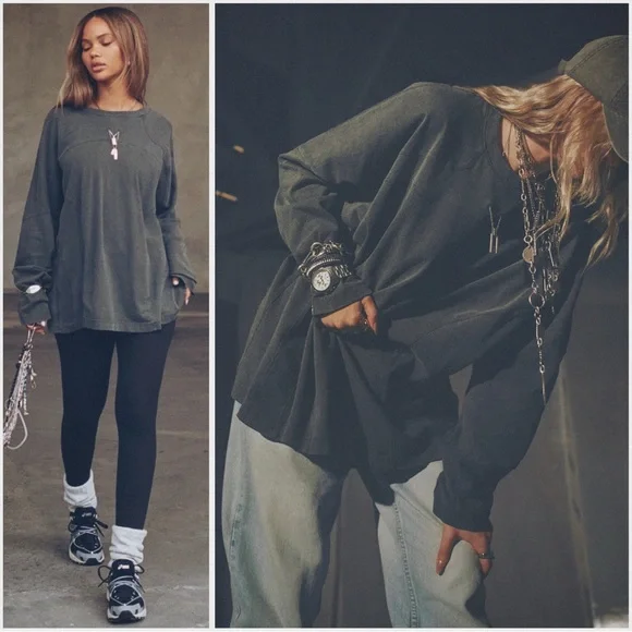 JOAH BROWN Vintage Panel Oversize LS Charcoal Necklace Shirt XS NWT - Picture 2 of 16